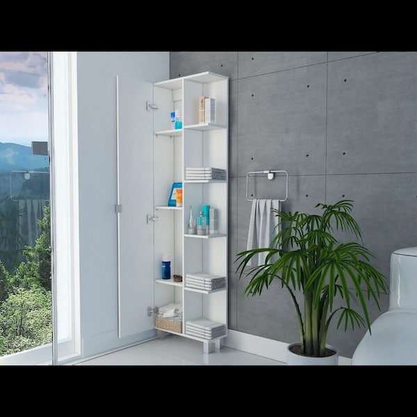 Tuhome Urano Mirror Linen Cabinet, Four Interior Shelves, Five External Shelves, White MLB4441 - main